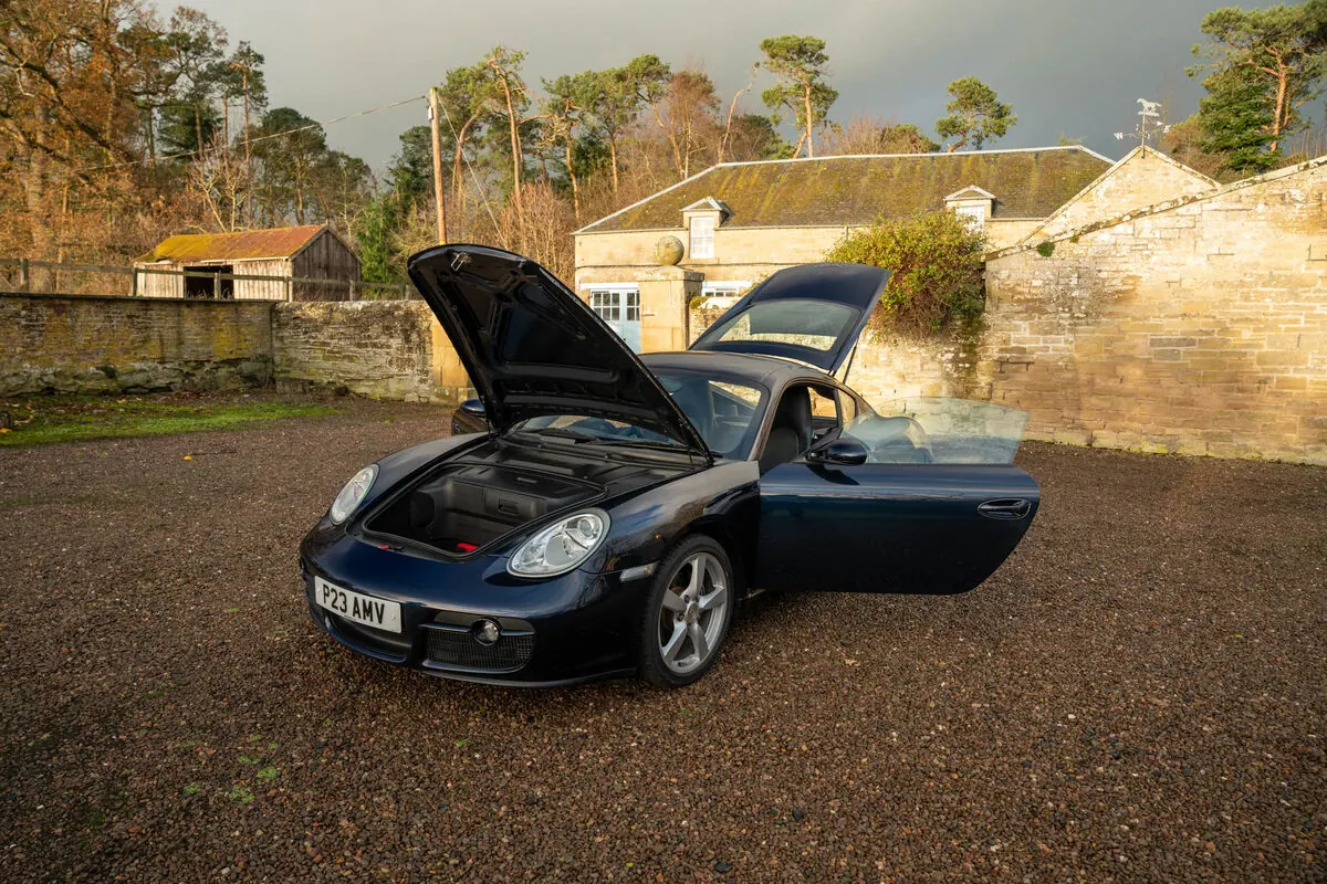 Porsche Cayman with bonnet open