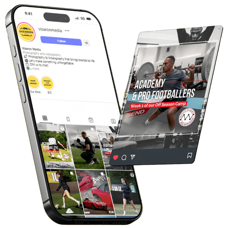 Mobile mockup showcasing Vizaron Media social content design